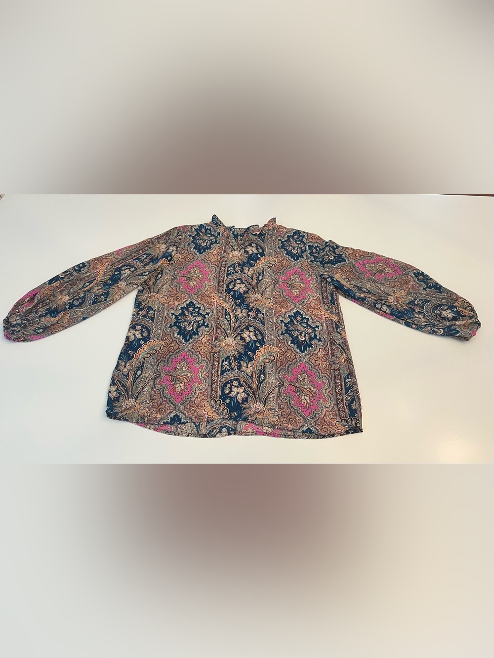 LOFT Paisley Print Blouse - Navy, Pink & Gold
